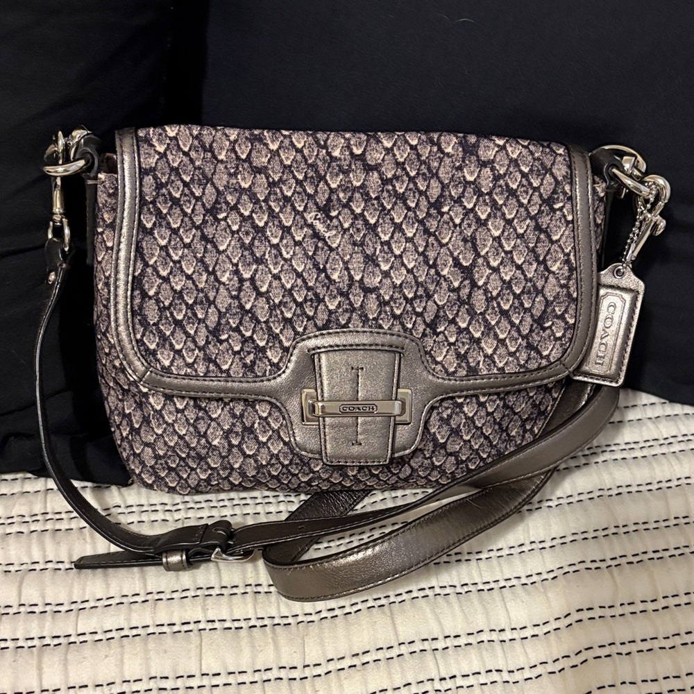 🐍 Coach Python Print Flap Crossbody Bag – Metallic Leather Trim